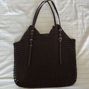 Elegant Brown Crochet Tote Bag